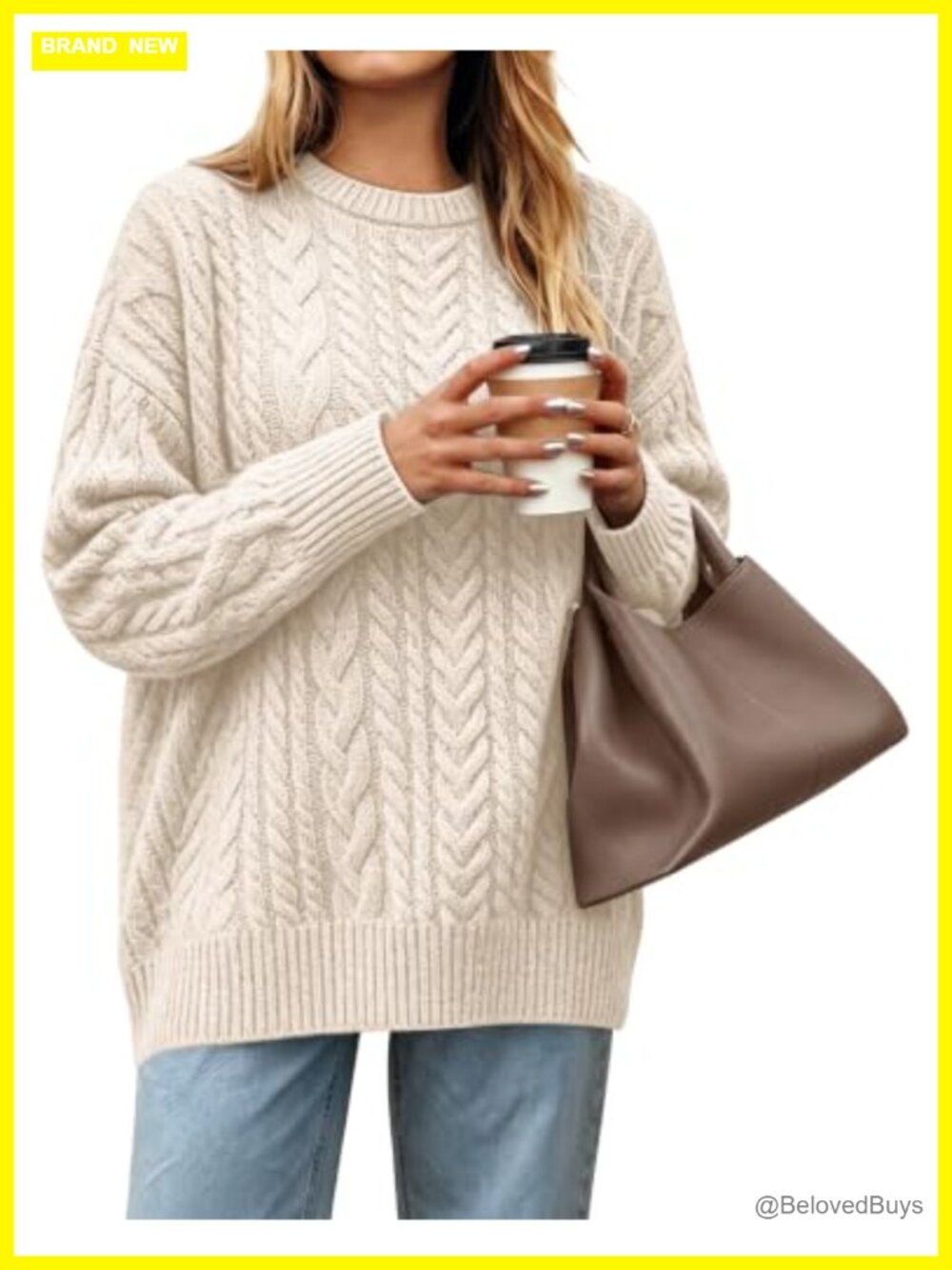 Women's Cable Knit Long Sleeve Tunic Sweater Crew Neck Pullover